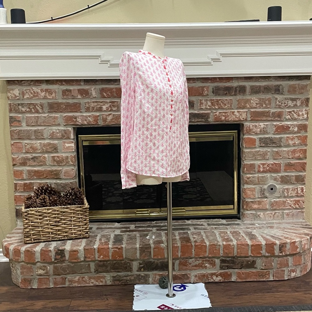 J. Crew leaf print, button up, pink and red blouse / S / Excellent condition - Picture 11 of 14